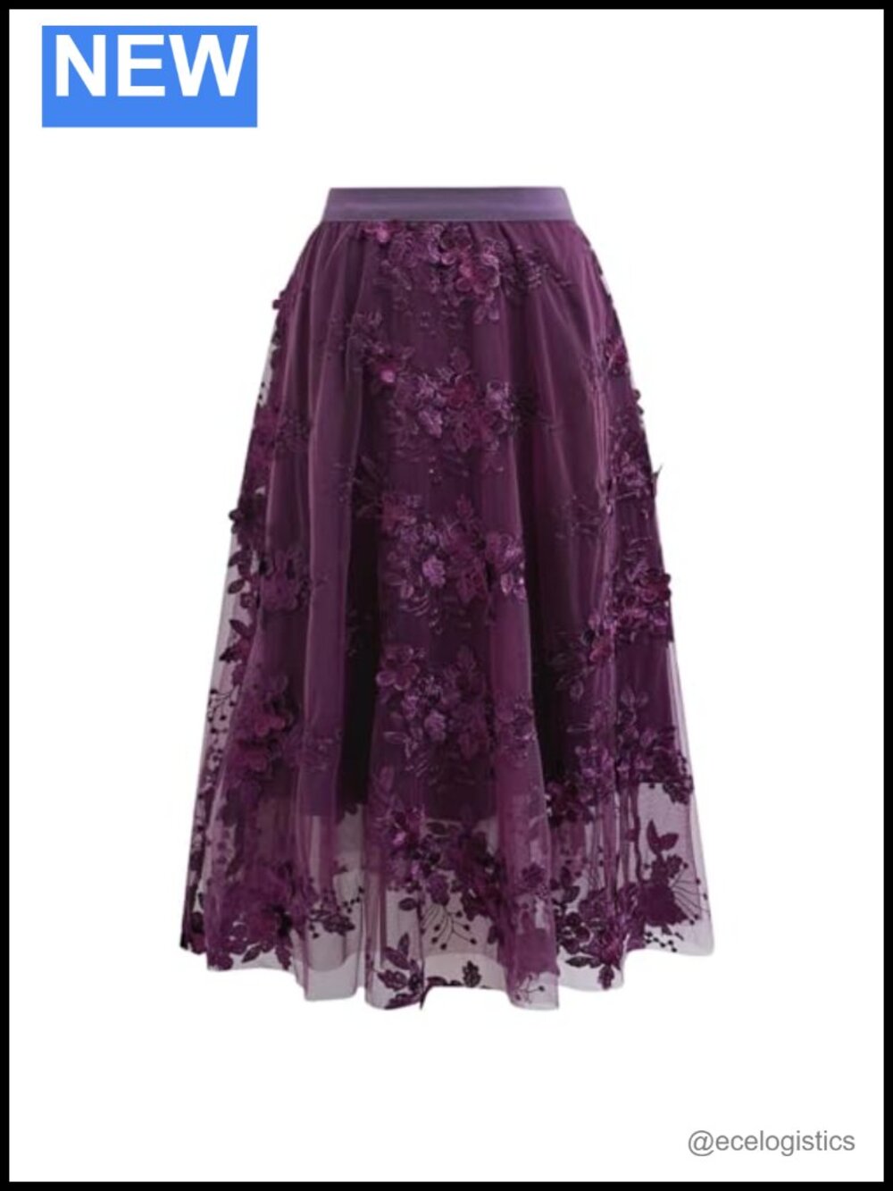 CHICWISH Women's 3D Floral Embroidered Tulle Skirt Flare A-Line High Elastic